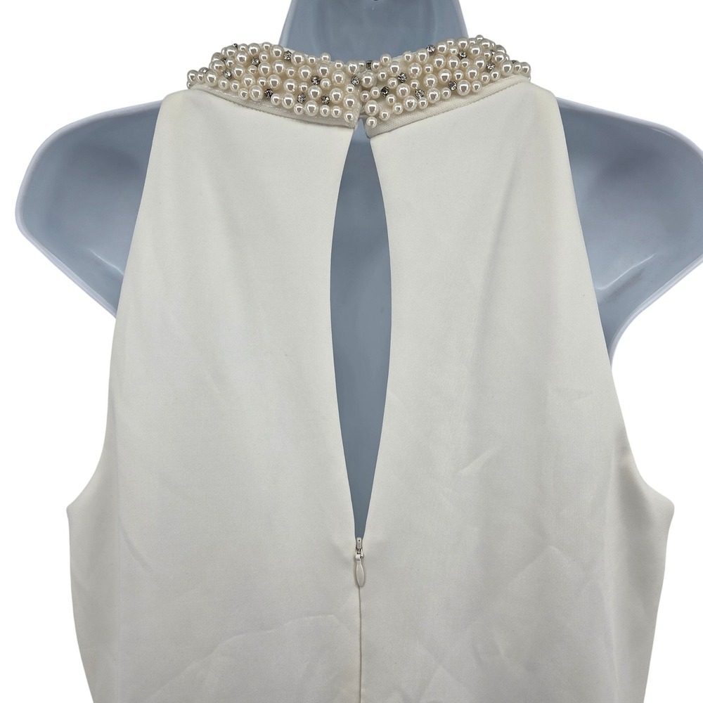 Eliza J Ivory Pearly Beaded Mock Halter Sheath Dress 16 Ruffle - Picture 9 of 10